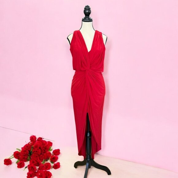 MISA Los Angeles Leza Cross Over Sleeveless Tulip Maxi Dress in Red Size Small - Picture 3 of 11
